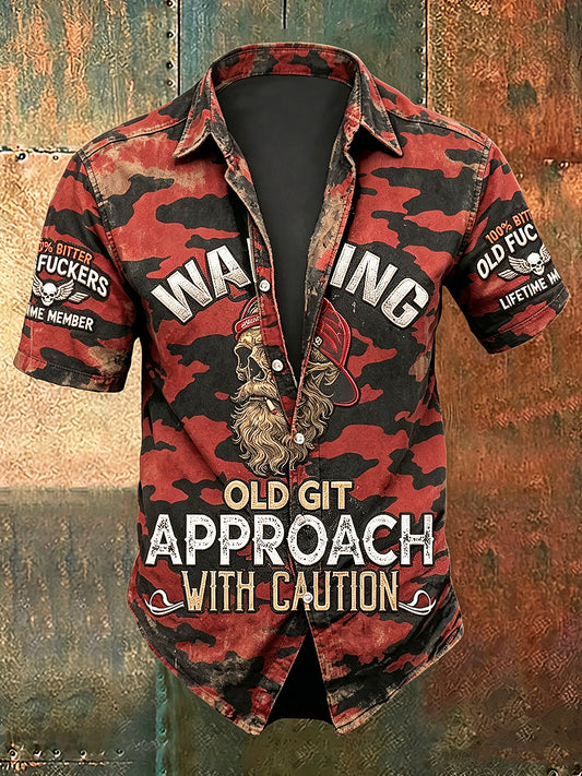 Men old fuckers club print casual short sleeved shirt