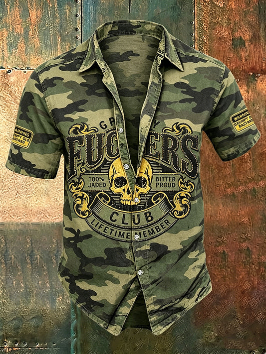 Men old fuckers club print casual short sleeved shirt