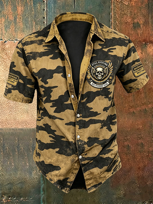 Men old fuckers club print casual short sleeved shirt
