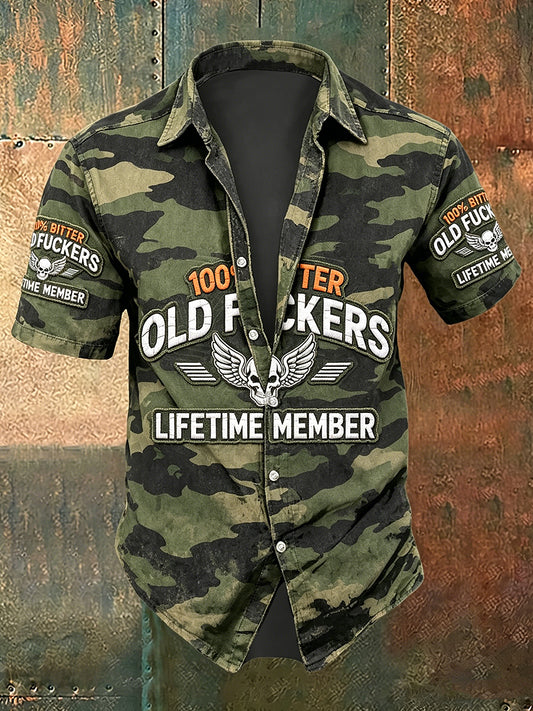 Men old fuckers club print casual short sleeved shirt