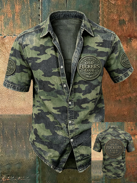Men old fuckers club print casual short sleeved shirt