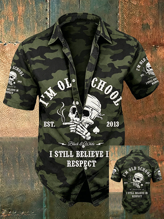 Men old fuckers club print casual short sleeved shirt