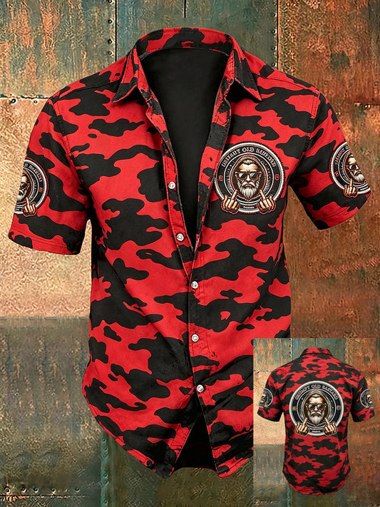 Men old fuckers club print casual short sleeved shirt