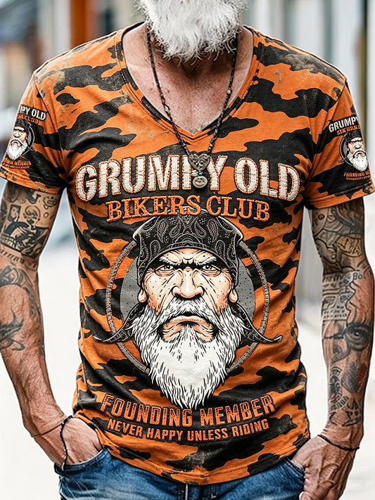 Men old fuckers club print casual short sleeved shirt