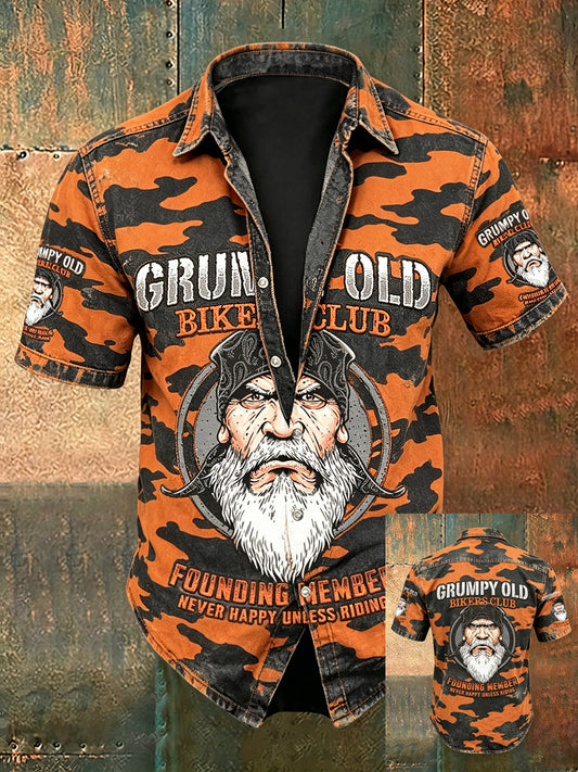 Men old fuckers club print casual short sleeved shirt