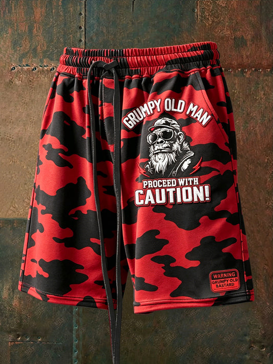Men old fuckers club print casual shorts