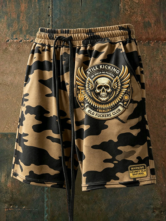 Men old fuckers club print casual shorts