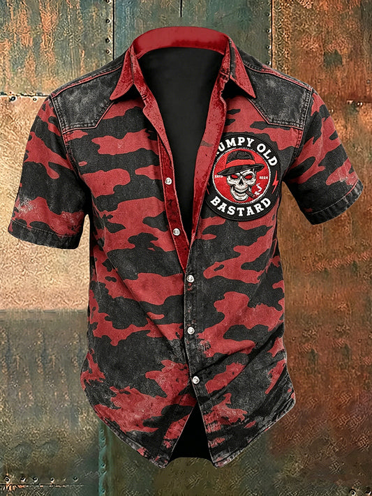 Men old fuckers club print casual short sleeved shirt