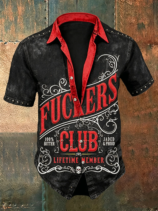 Men old fuckers club print casual short sleeved shirt