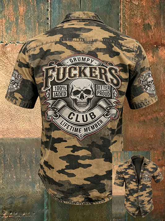 Men old fuckers club print casual short sleeved shirt