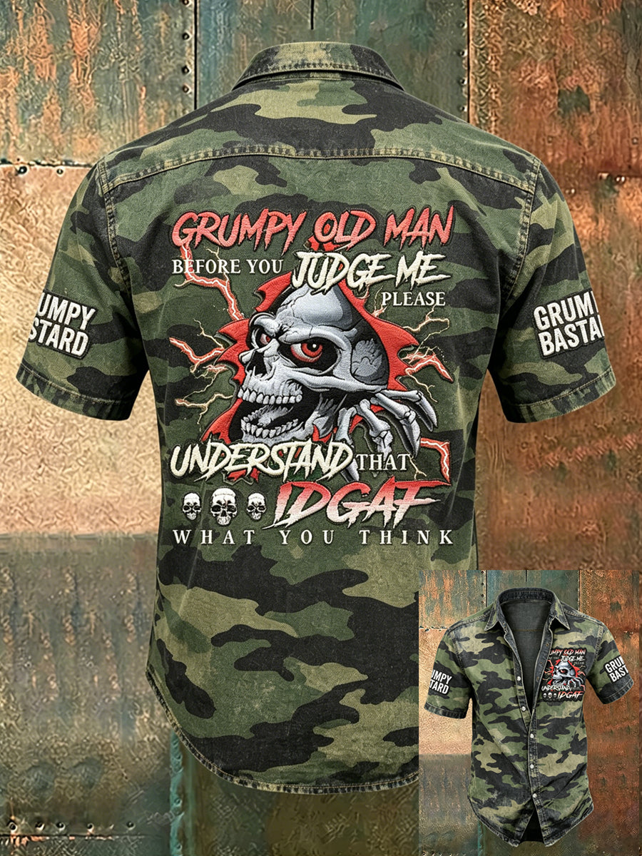 Men old fuckers club print casual short sleeved shirt