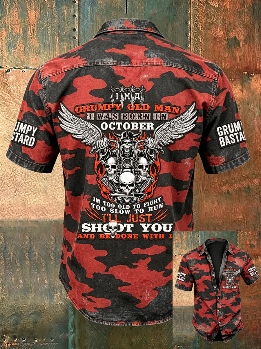 Men old fuckers club print casual short sleeved shirt