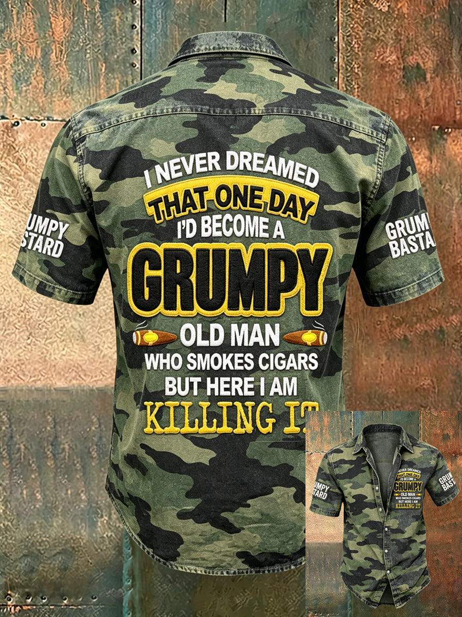 Men old fuckers club print casual short sleeved shirt