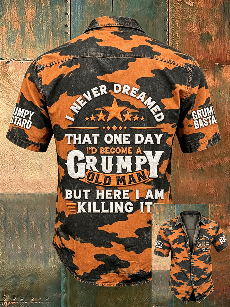 Men old fuckers club print casual short sleeved shirt
