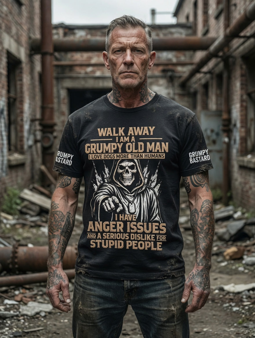 Pánské drsný starý muž tištěné vintage módy volné krátké rukávy tshirt