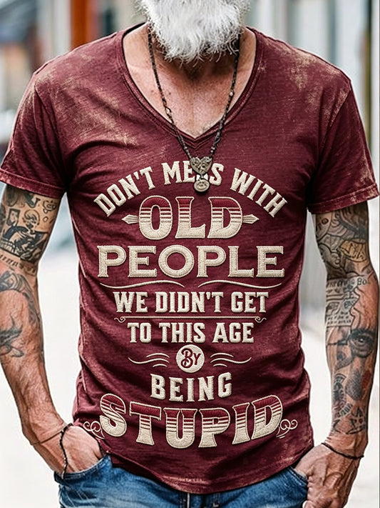 Muži nechcou pryč starý peopel tištěné vintage módy volné krátké rukávy tshirt