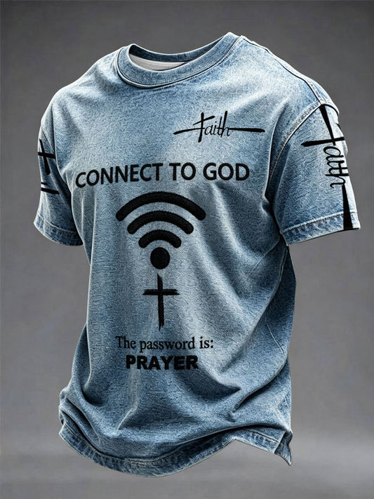 Mens "připojit se k bohu heslo je modlitba" print casual tshirt