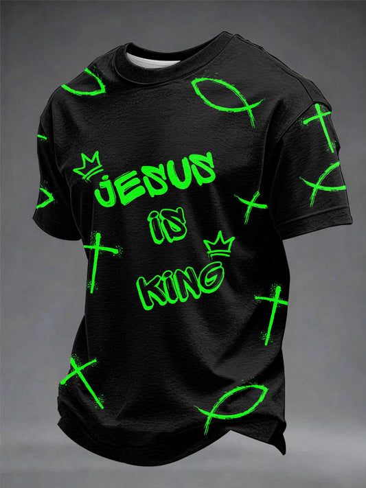 Mens "jesus is king" print casual tshirts
