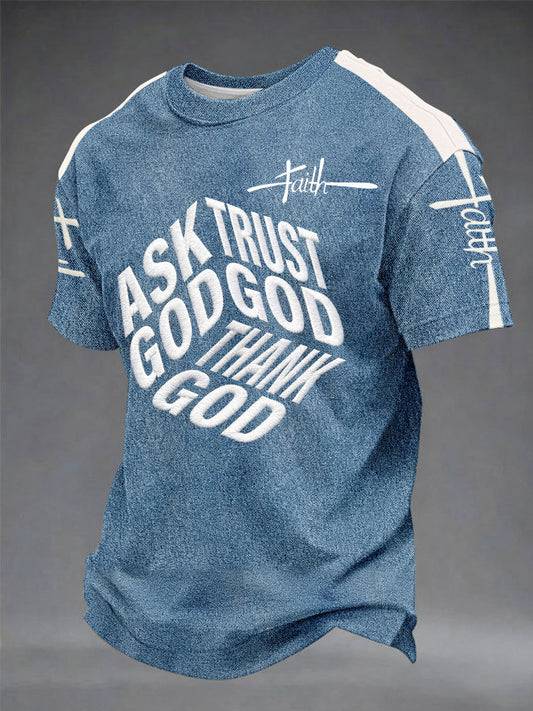 "Ask god trust god thank god" cube graphicmens/unisex casual tshirt