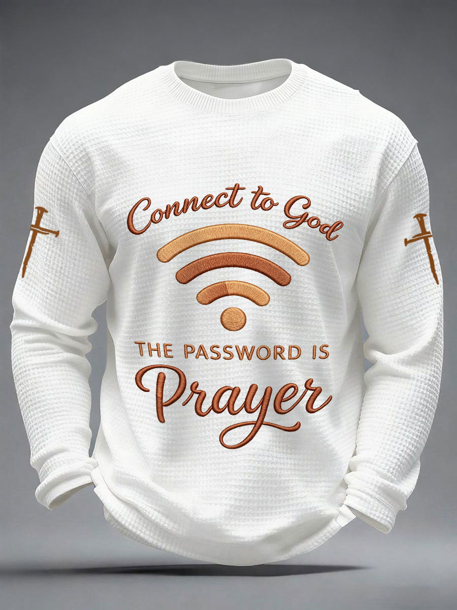 Mens "připojit se k bohu heslo je modlitba" print casual waffle long sleeve tshirt