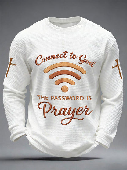 Mens "připojit se k bohu heslo je modlitba" print casual waffle long sleeve tshirt
