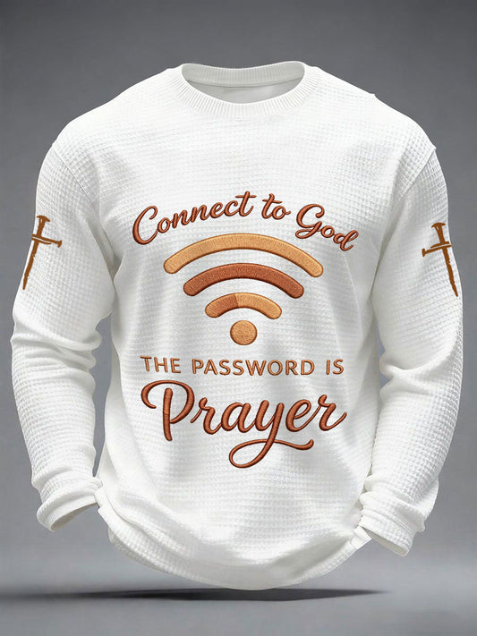 Mens "připojit se k bohu heslo je modlitba" print casual waffle long sleeve tshirt
