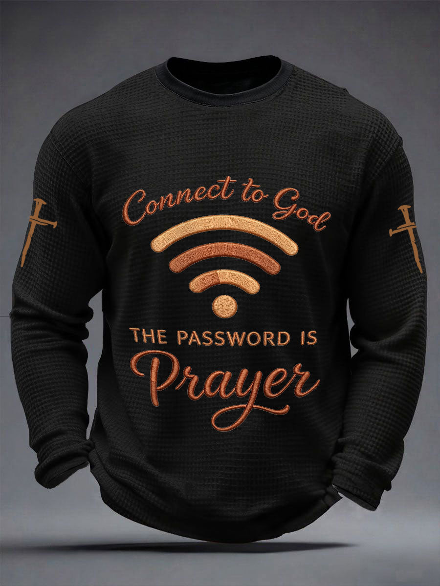Mens "připojit se k bohu heslo je modlitba" print casual waffle long sleeve tshirt
