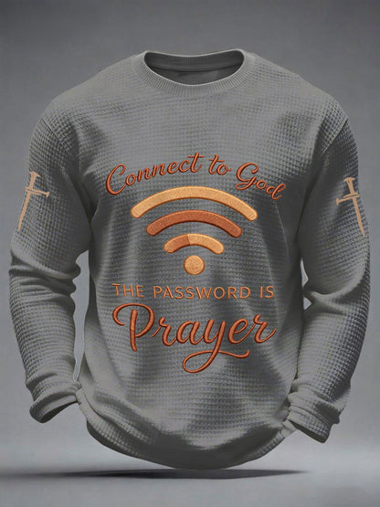 Mens "připojit se k bohu heslo je modlitba" print casual waffle long sleeve tshirt