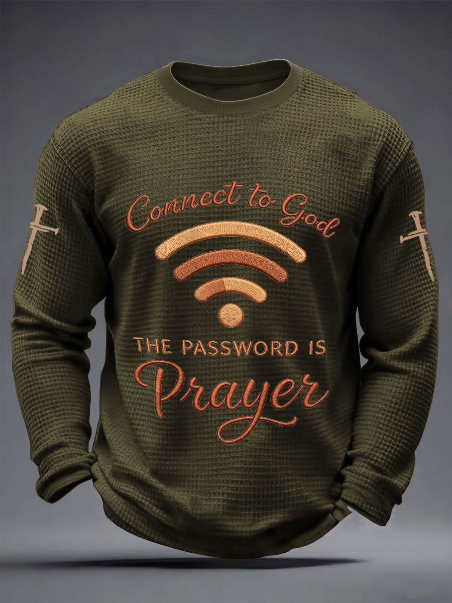 Mens "připojit se k bohu heslo je modlitba" print casual waffle long sleeve tshirt
