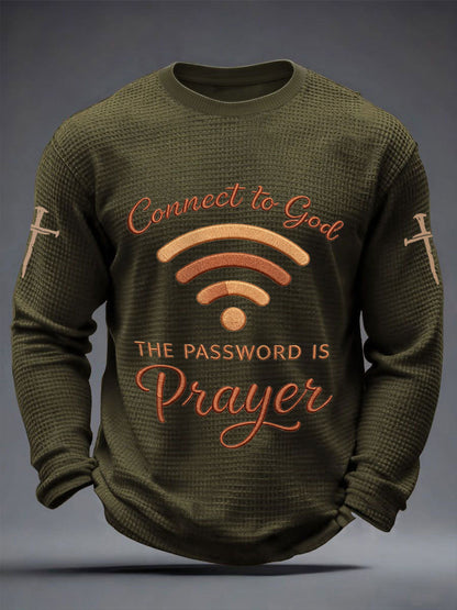 Mens "připojit se k bohu heslo je modlitba" print casual waffle long sleeve tshirt
