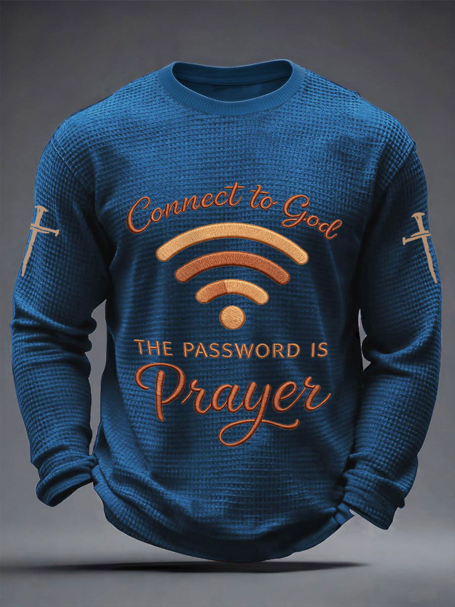 Mens "připojit se k bohu heslo je modlitba" print casual waffle long sleeve tshirt