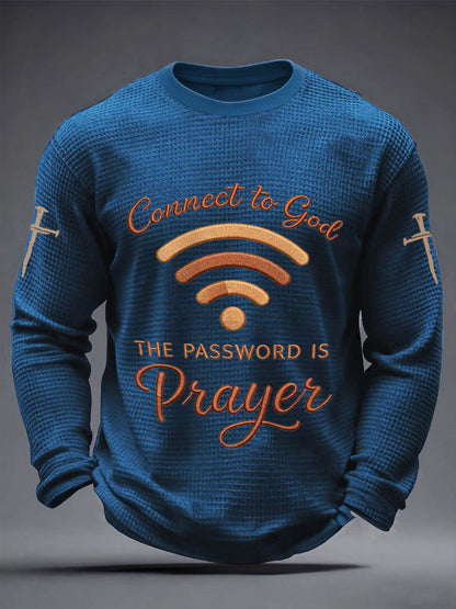 Mens "připojit se k bohu heslo je modlitba" print casual waffle long sleeve tshirt