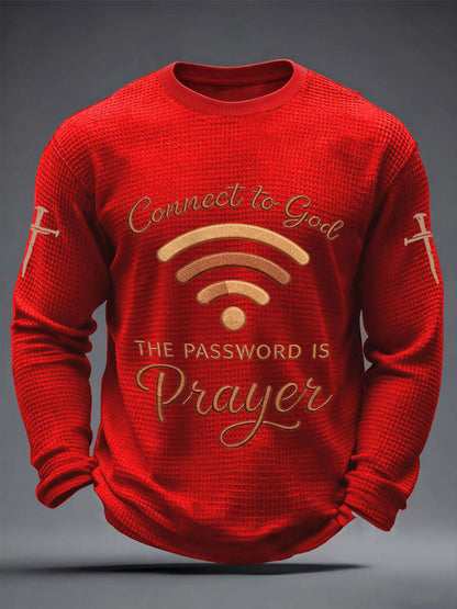 Mens "připojit se k bohu heslo je modlitba" print casual waffle long sleeve tshirt