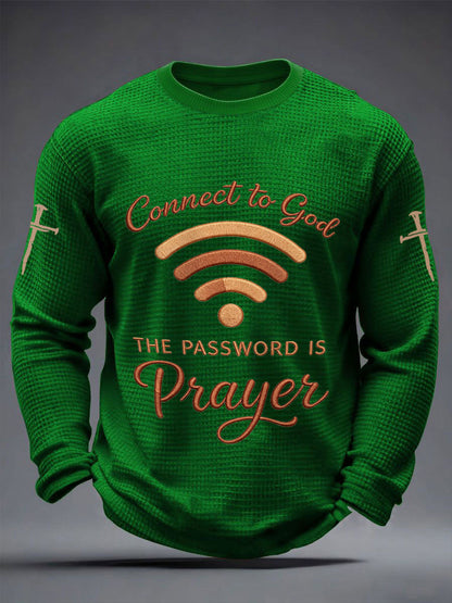 Mens "připojit se k bohu heslo je modlitba" print casual waffle long sleeve tshirt