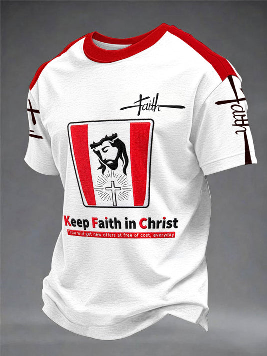 Men "keep faith in christ" print casual tshirt