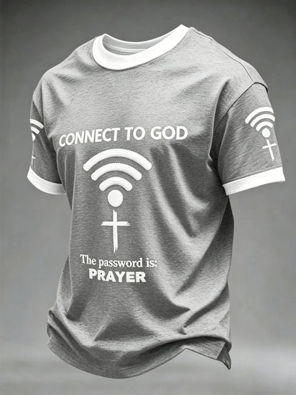 Mens "připojit se k bohu heslo je modlitba" print casual tshirt