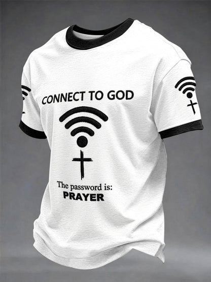 Mens "připojit se k bohu heslo je modlitba" print casual tshirt