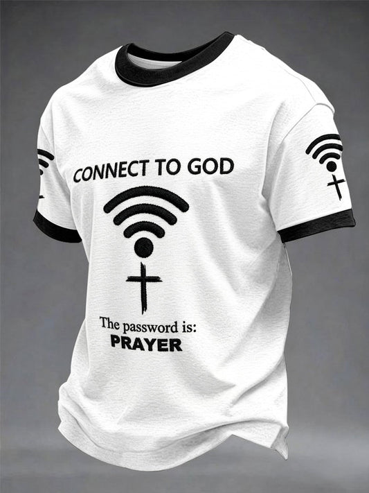 Mens "připojit se k bohu heslo je modlitba" print casual tshirt