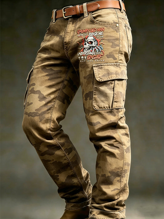Pánské retro dovolená business art old fuckers club print casual workwear kalhoty