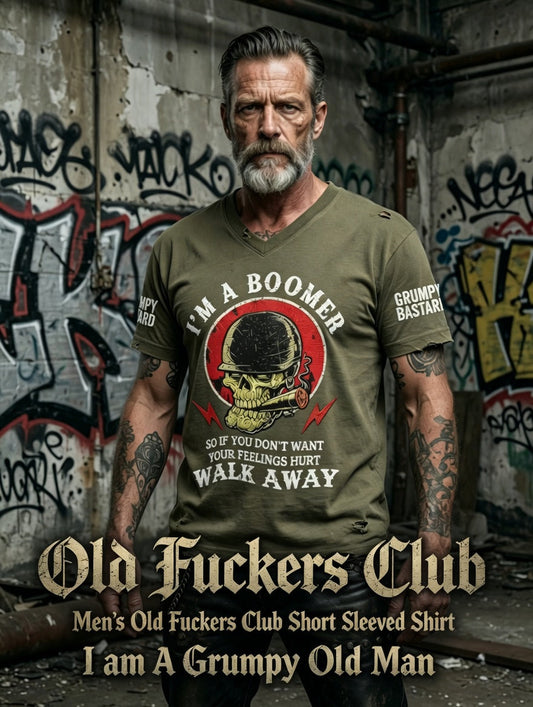 Men old fuckers club printed vintage fashion loose short sleeve tshirt