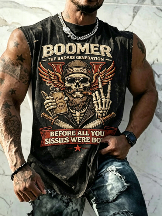 Men casual old fuckers club printed tank top