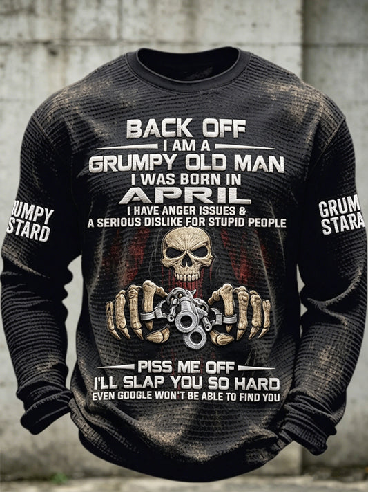 Men old fuckers club printed waffle long sleeved round neck sweatshirt