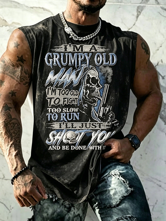 Men casual old fuckers club printed tank top