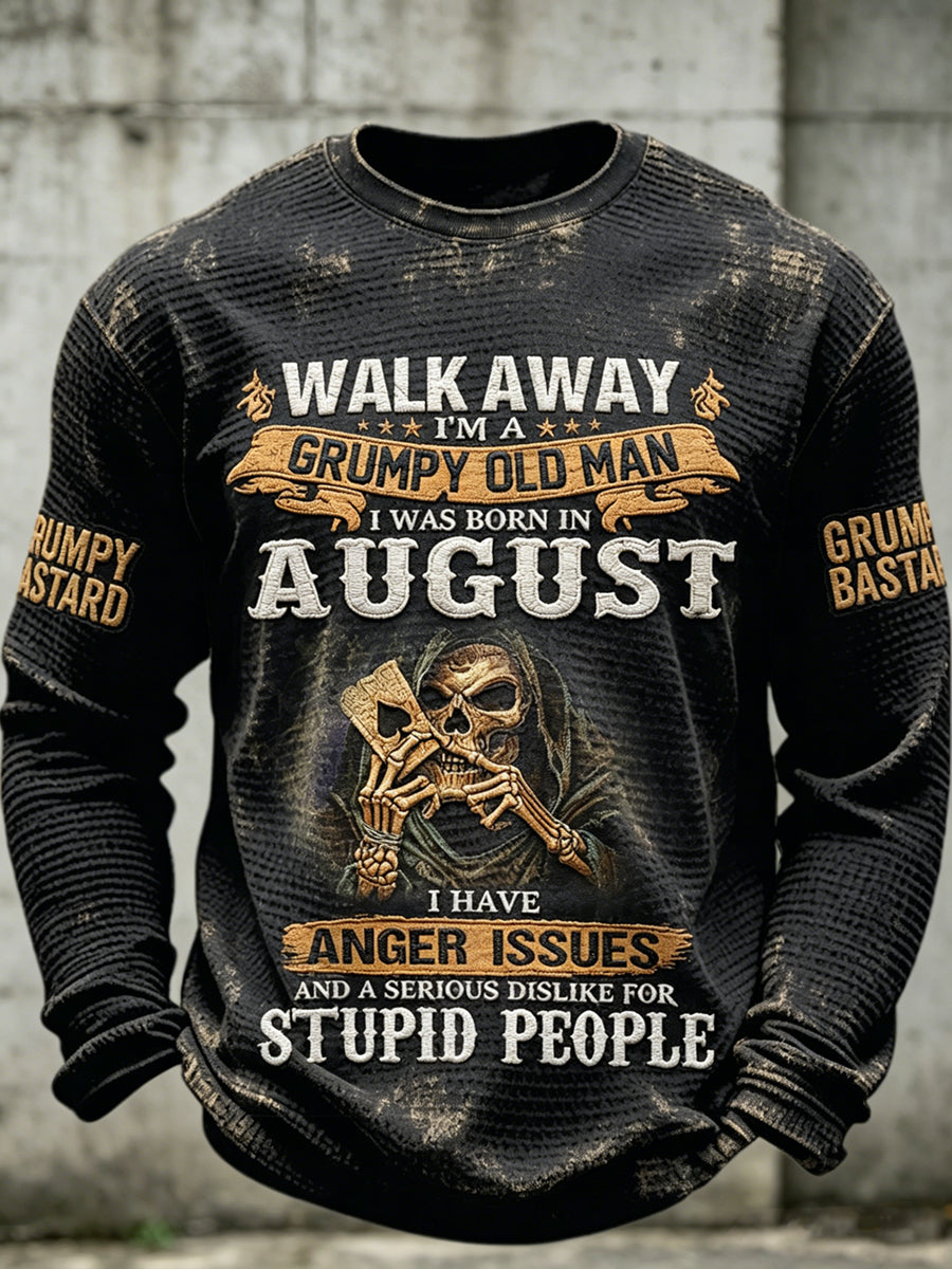 Pánské drsný starý muž vytištěný vafle dlouhými rukávy s kulatým krkem sweatshirt