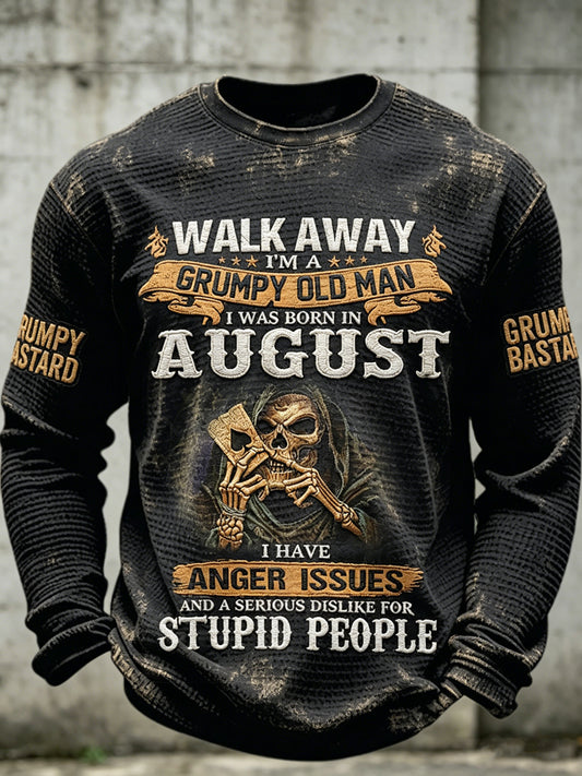 Men old fuckers club printed waffle long sleeved round neck sweatshirt