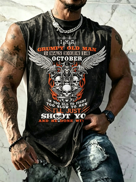 Men casual old fuckers club printed tank top