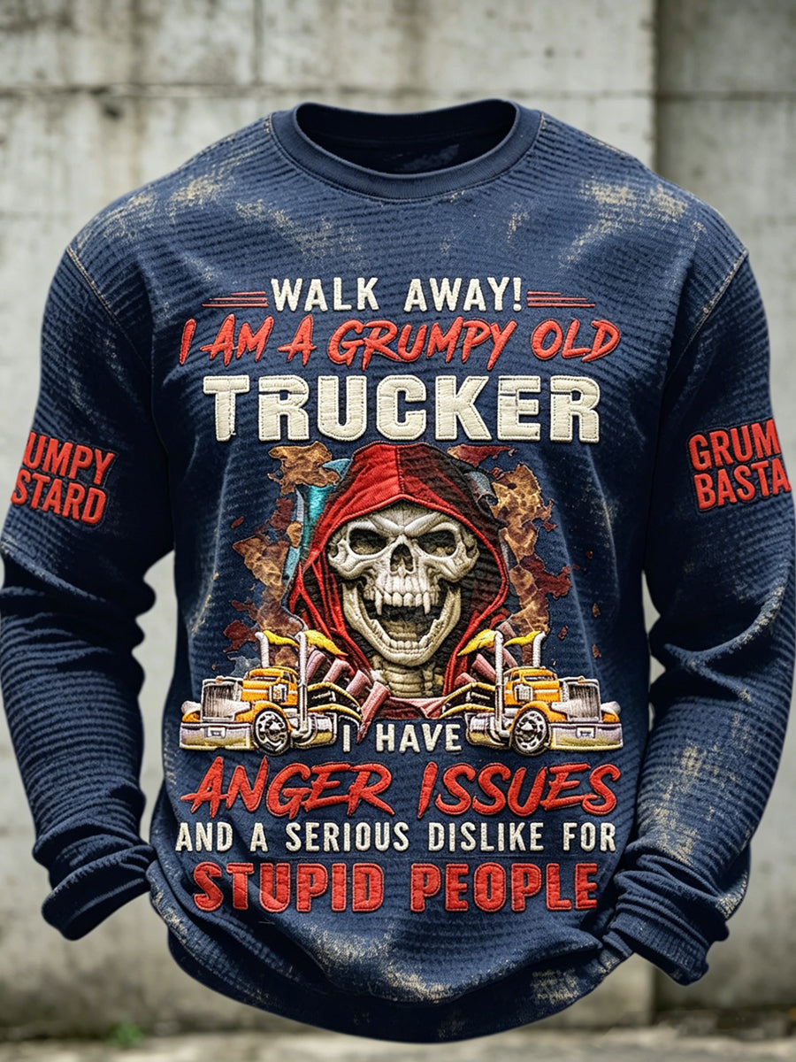 Men old fuckers club printed waffle long sleeved round neck sweatshirt