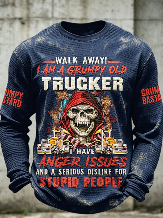 Men old fuckers club printed waffle long sleeved round neck sweatshirt