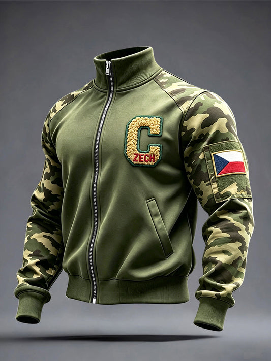 Mens cinitial czechinspired camouflage print patchwork zipup jacket