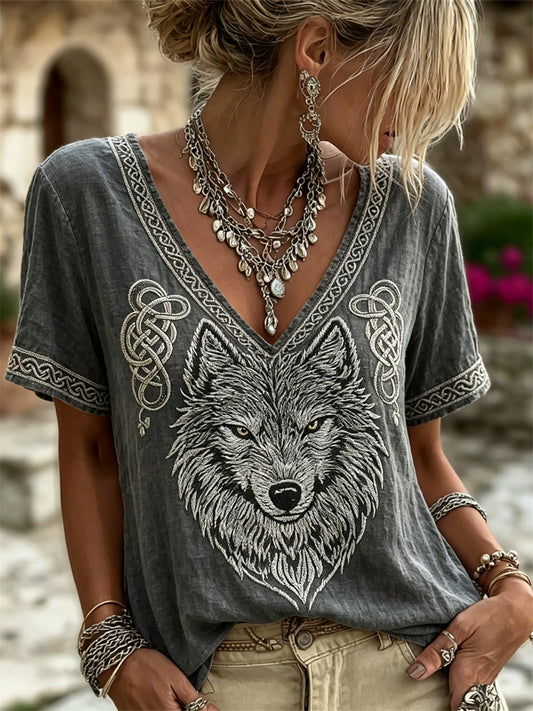 Ženské viking wolf fenrir keltský uzel tisk prádlo tričko